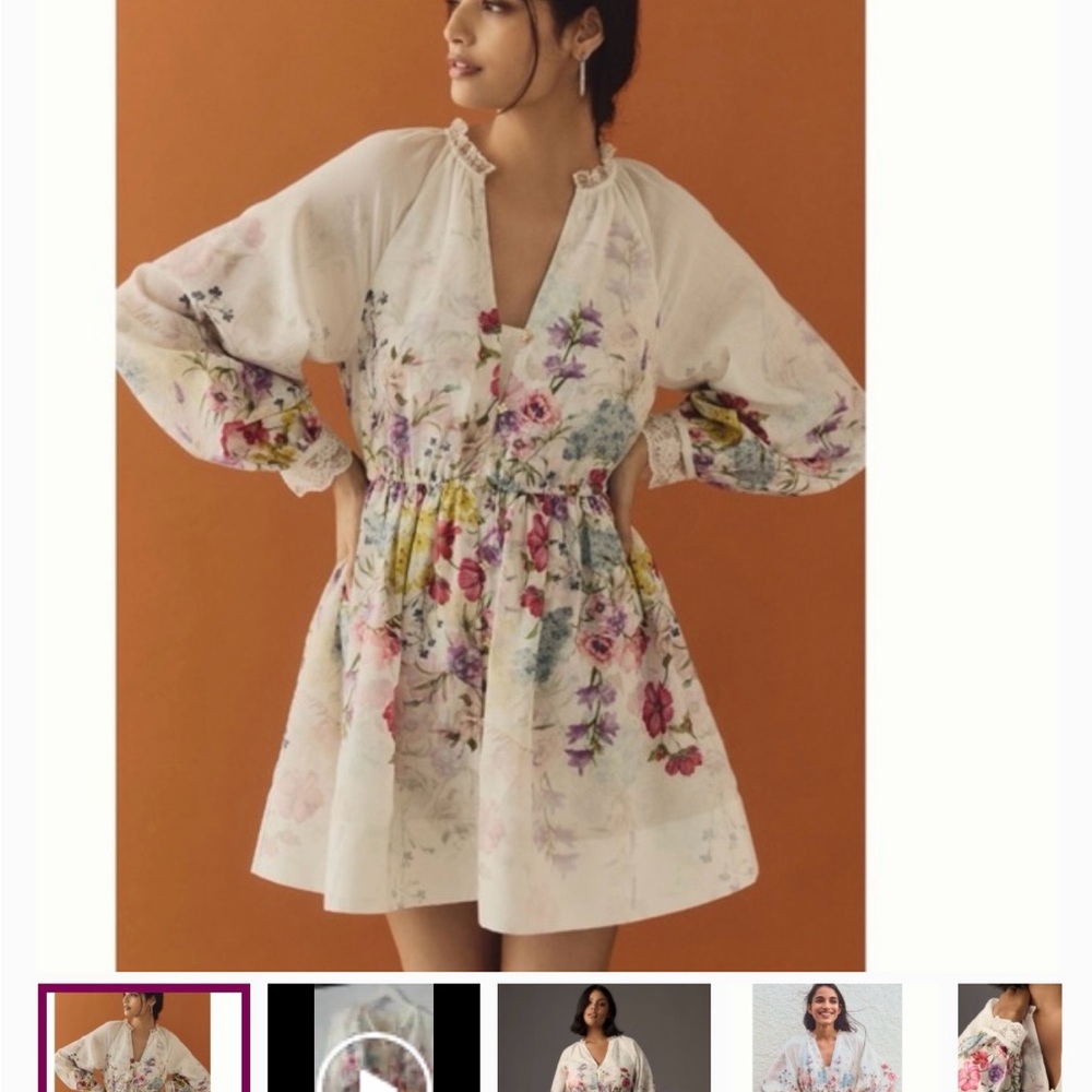 Floral Long Sleeve Dress in Cream by letmebe for Anthropologie